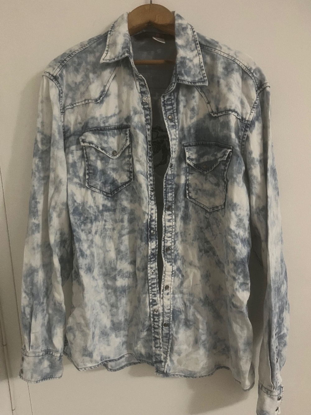 Parasuco tye dye denim snap front shirt  xl
